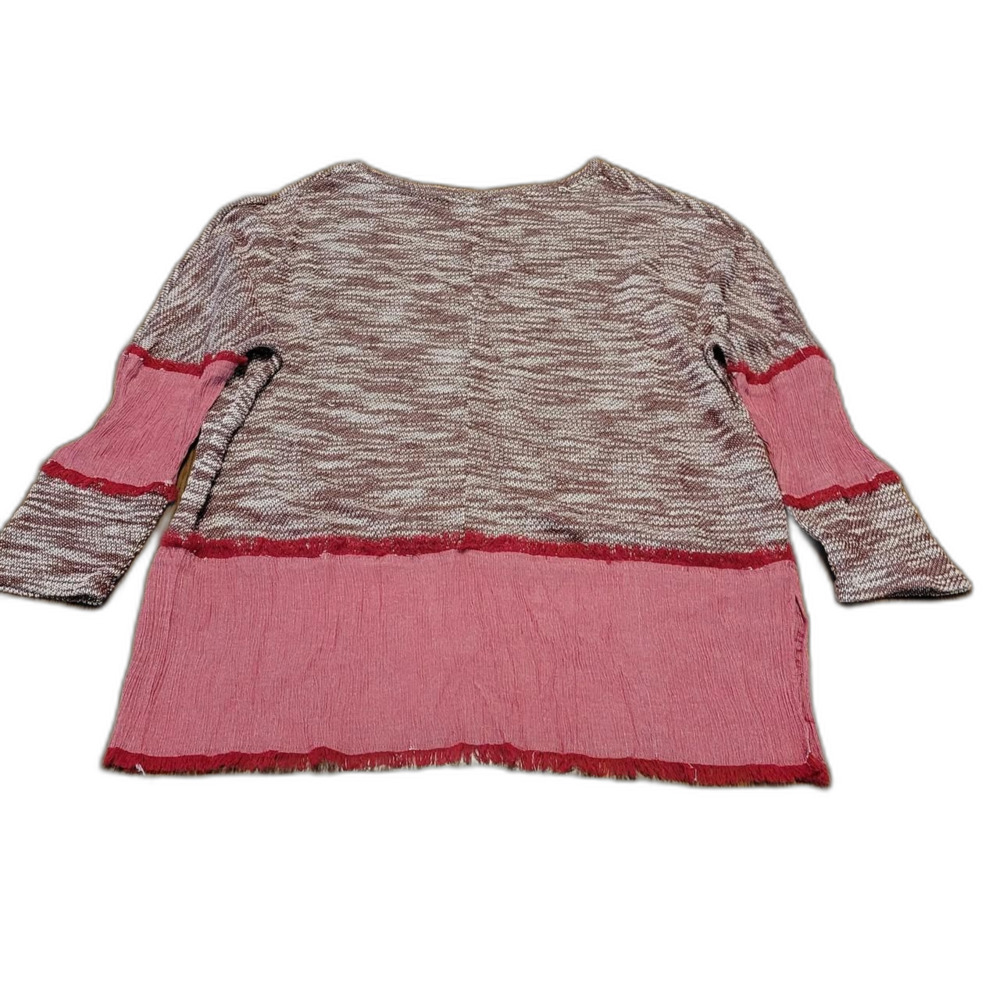 UMGEE Distressed Colorblock Fringe Sweater Burgundy Oversized Boho